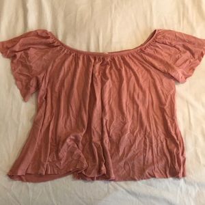Pink, flowy off the shoulder top